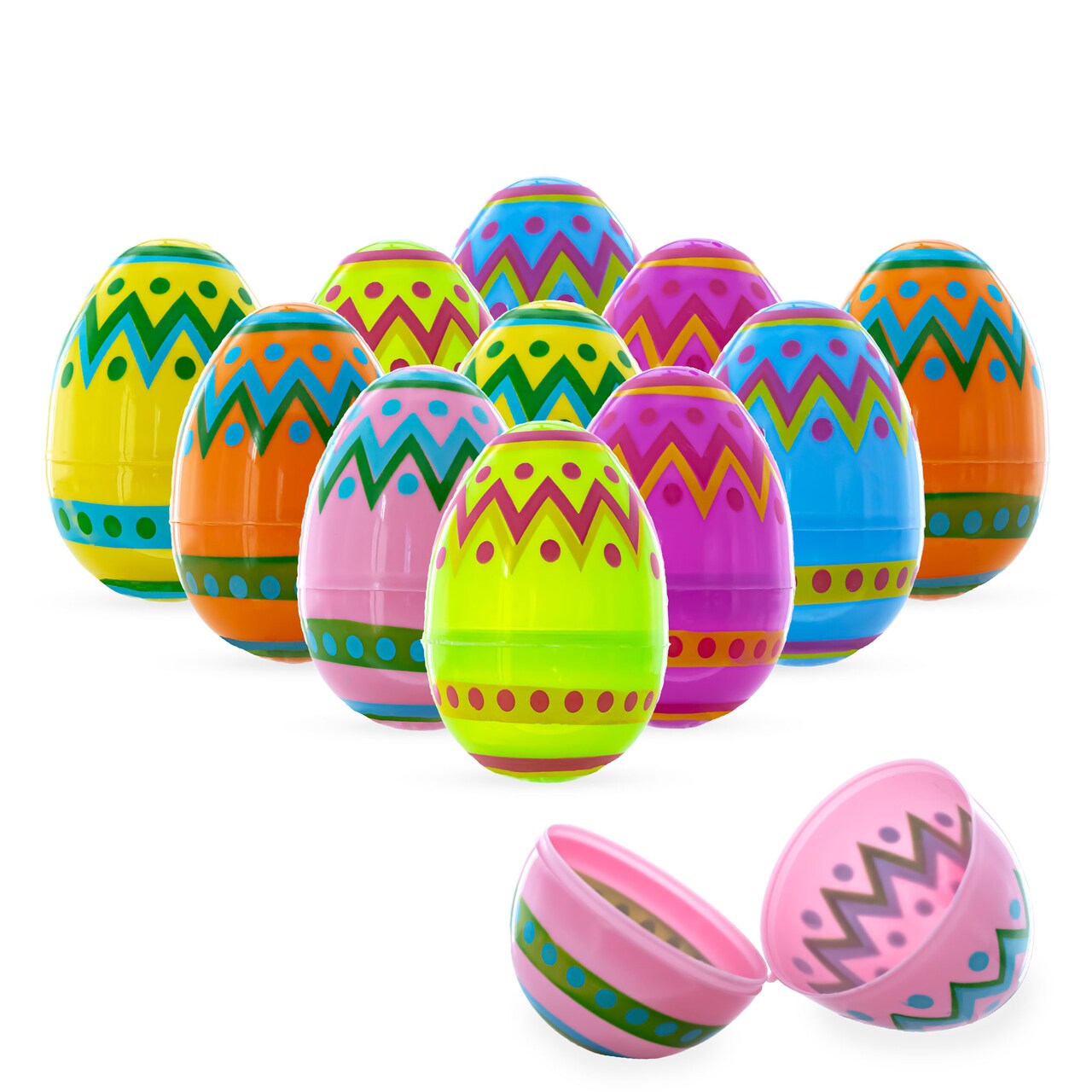Set of 12 Large Geometric Plastic Easter Eggs 3 Inches